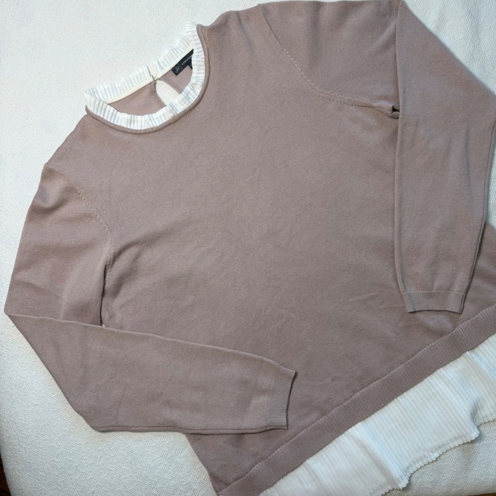 Adrianna Papell Women Taupe Mauve Pleated Layered Knit Sweater AD1S301005 Large